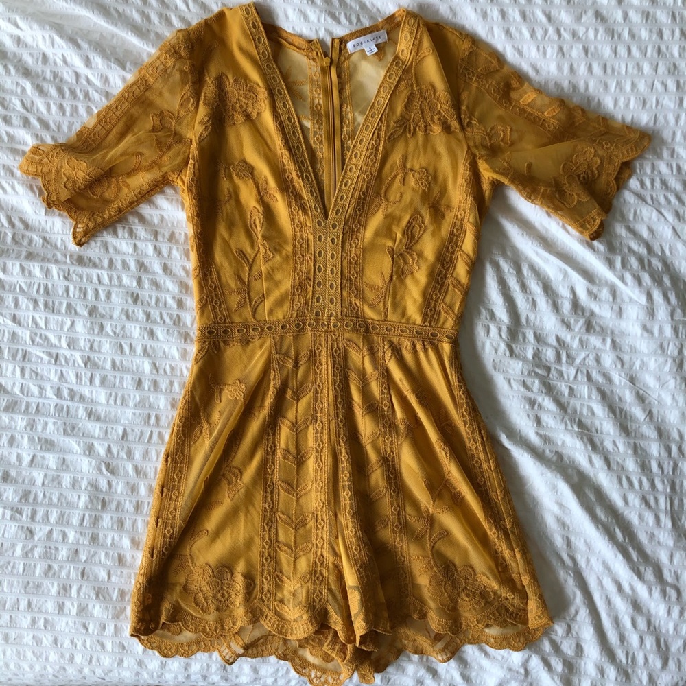 WORN ONCE: Burnt Orange/Mustard Lace Romper